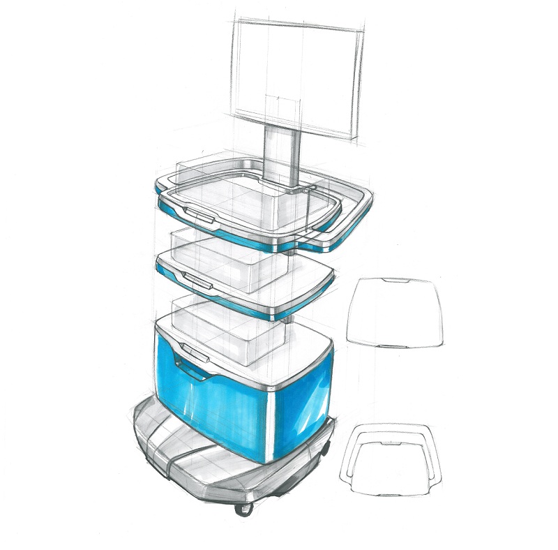 医疗器械一体化推车手绘设计