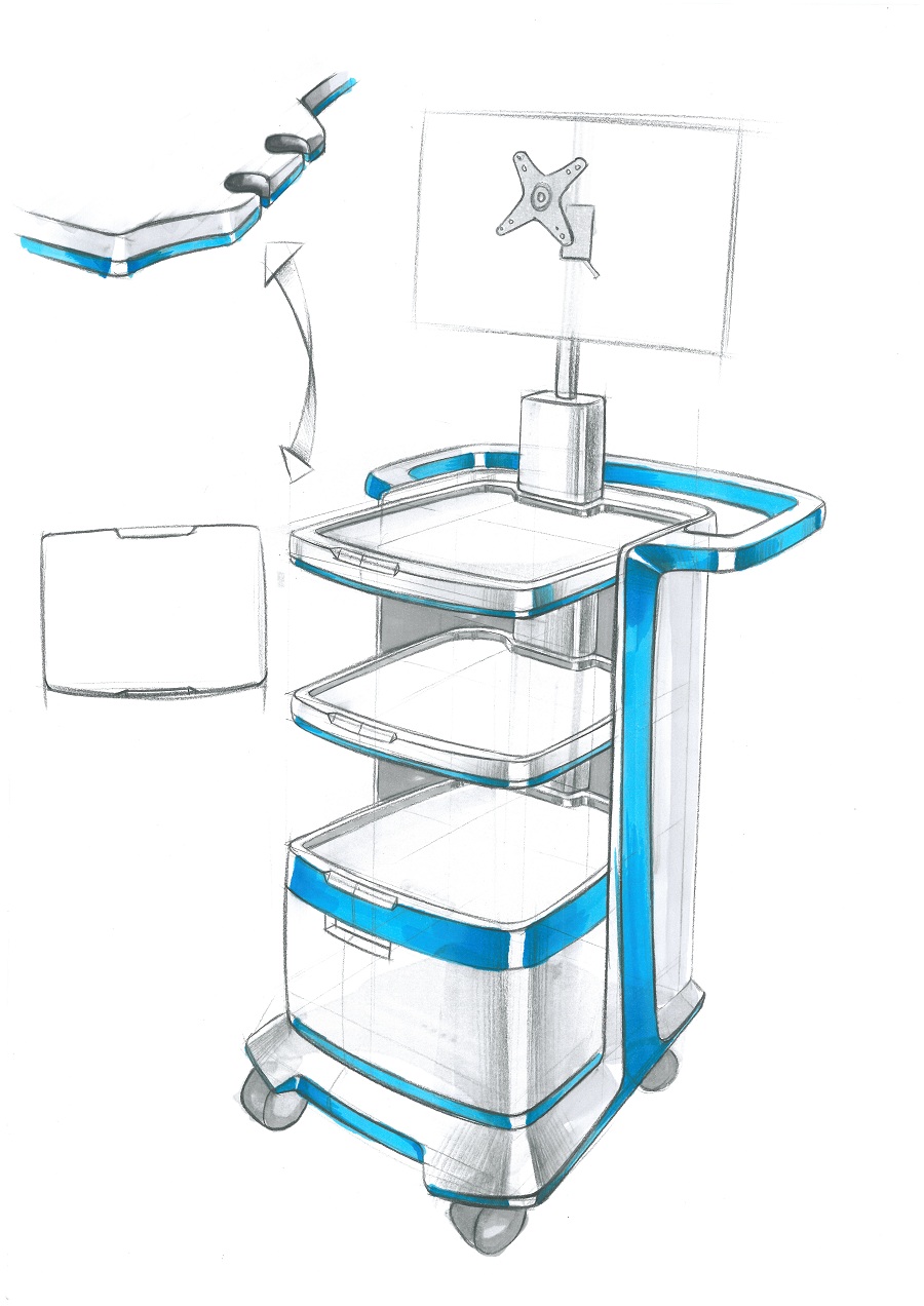 医疗器械一体化推车手绘设计